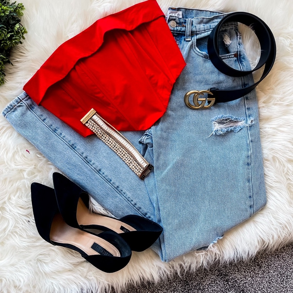 Red Strapless Corset Top